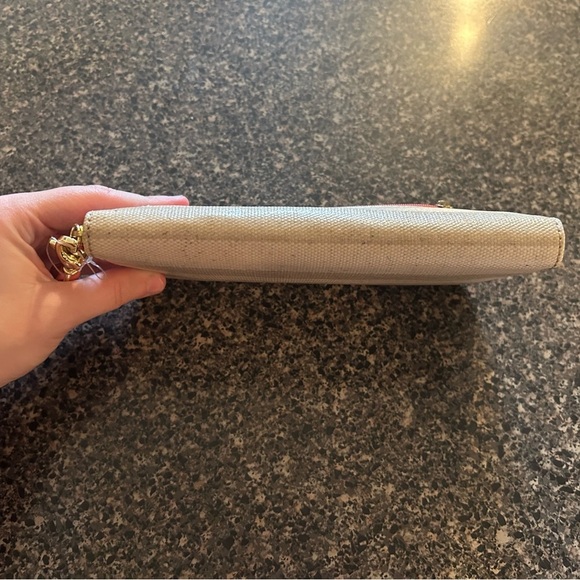 NWT Fossil Sydney Wallet Wristlet Neutral Stripe Peach Leather Accordion Clutch - Picture 6 of 8